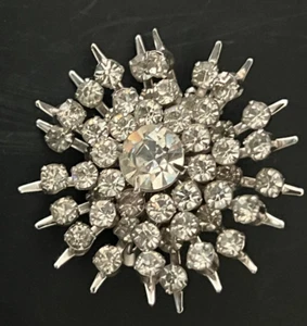 Rhinestone Brooch AtomicnRound 1-1/4" unmarked - Picture 1 of 5