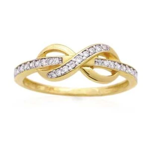 14K Yellow Gold White 0.40Ct Brilliant Stone Infinity Love Promise Ring - Picture 1 of 5