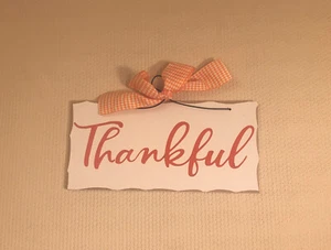 Letrero de madera "Agradecido" naranja y beige con lazo de tela Acción de Gracias Otoño San Valentín - Imagen 1 de 3