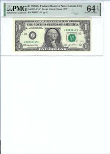 2003 $1 FRN FR1931-J* PMG 64 EPQ, Kansas City * Note S/N J00031145*!!! - Picture 1 of 2