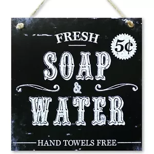 CARISPIBET Soap & Water | Cheeky and fun home decorative sign, bathroom signs 8" - Picture 1 of 6