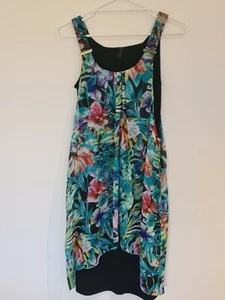 Crossroads Midi Dress Green Womens 8 Floral Straps Black Bodice HI Low - Picture 1 of 7