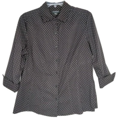 Blusa Covington Mujer Talla XL Botón Delantero Manga 3/4 Cuello Negro Lunares Foto 1 de 4