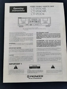 Pioneer CT-W504R W404R W204 Cassette Deck Manuale Istruzioni per l'uso - Foto 1 di 4