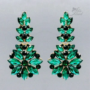 Dangle Earrings Women Green Crystal Rhinestone Gold Plated Jewelry Prom Gift 176 - Picture 1 of 4