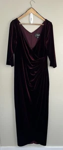 Alex Evenings 3/4 Sleeve Red Velvet Dress with Tulip Overlay Hem size 16 - Picture 1 of 13