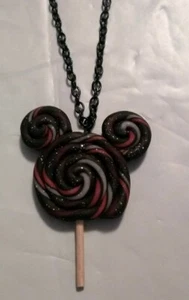 Mickey Mouse Black Swirl Lollipop Sucker Chain Necklace B2 - Picture 1 of 5