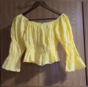 Camicia WAYF donna gialla manica posteriore fumè crop top elastico in vita taglia media - Foto 1 di 5