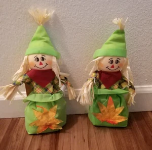 Happy Harvest Table Scarecrows Set of 2 Cute Fall Decor 11" Tall - Picture 1 of 4