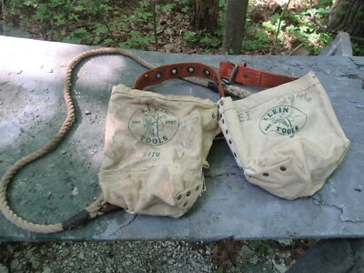 Vtg Klein Tools 5416 Model 5480-2 Lineman’s Belt With 2 Bags & Rope Size M Floor - Image 1 of 4