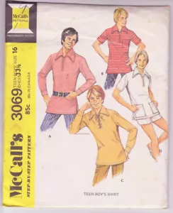 3069 McCALLs c.1971 - Mod SHIRT Schlitz/Reißverschluss/Schnürung für STRICK - JUNGEN Gr. 16 Ch 33,5" - Bild 1 von 1