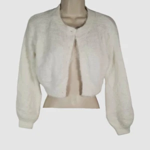 Bardot Girls Junior White Fuzzy Cropped Cardigan Sweater Size 8-10 - Picture 1 of 5