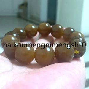 Certified Natural 16mm Brown HeTian Nephrite Jade Round Beads Stretch Bracelet - Picture 1 of 8
