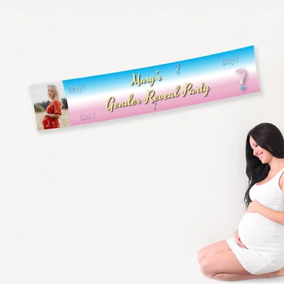 Decorações de festa personalizadas revelação de gênero chá de bebê menina menino banner festa - Imagem 1 de 4