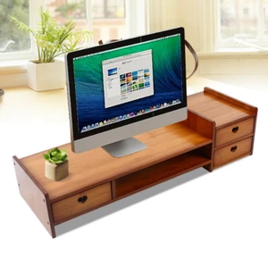 Bamboo Monitor Stand Riser with Storage Drawer Desk Laptop Organizer Stand Riser - Picture 1 of 10