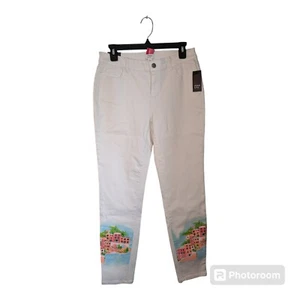 Crown Ivy Pants Womens 8 White Tropicalia Pockets Skinny Stretch Jeans Pants NWT - Picture 1 of 5