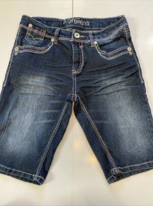 Z Cavaricci Girls Size 16 Blue Distressed Dark Wash Denim Long Shorts - Picture 1 of 12