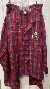 Disney Store Mickey Mouse Holiday Lodge 2 pc XL Plaid Pajama Set Red Christmas - Picture 1 of 9