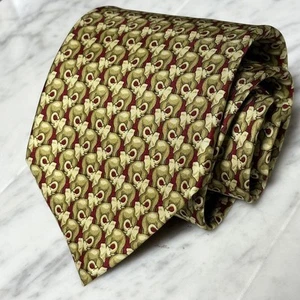 New Unused Gucci Neck Tie Red Brown Animal Elephant 100%Silk Made in Italy - Picture 1 of 7