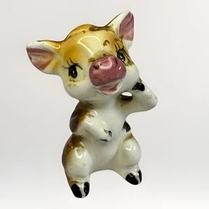 Vintage Baby Kuh Kalb Figur Japan braun creme Nase handbemalt Sammler - Bild 1 von 8