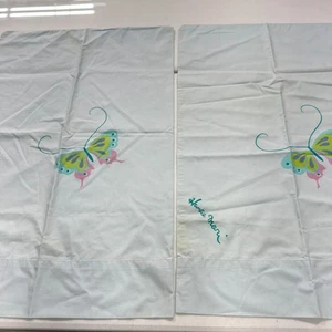 vintage martex pillowcase pair standard blue butterfly hanae mori y2k 90s 80s - Picture 1 of 10