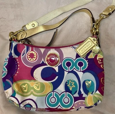 Bolso Bandolera Vintage Y2K Coach Amapola Graffiti Glam Signature Correa Accesible Foto 1 de 4