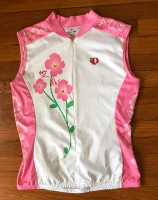 Pearl Izumi Womens Large 3/4 Zip Cycling Sleeveless Jersey Pink Floral Butterfly - Image 1 of 4