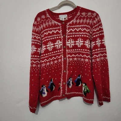 Cárdigan Coldwater Creek Pequeño S Lana Mezcla de Pelo de Conejo Pingüino Nórdico Difuso Foto 1 de 4