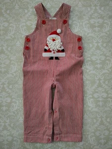 Mud Pie 12-18 Month Baby Overalls Jon Jon One Piece Christmas Santa Applique - Picture 1 of 4