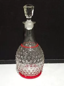 Vintage Anchor Hocking Hobnail DECANTER AND STOPPER Red Base & Stripe - Picture 1 of 8