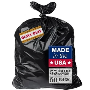 Extra Heavy Duty Black Contractor Garbage Bags 55 Gallon, 50 Trash Bags, Cons... - Picture 1 of 9