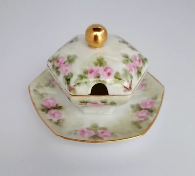 Porcelana Limoges de Colección de La Seynie Francia RARA 22kt Oro Acentos Verde y Rosa Foto 1 de 4