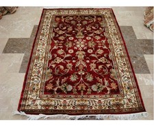 New Flowers Allover Love Area Rug Hand Knotted Wool Silk Carpet (6 x 4)'
