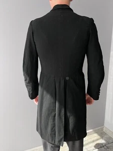 Antik 1930er Vintage Zweireiher Holländisch Maßgeschneidert Abend Schwarz Wollmantel XS/S - Bild 1 von 19