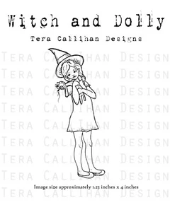 Witch and doll cling rubber stamp Halloween witchy witchcraft pagan Bos magic - Bild 1 von 2