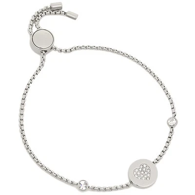 Nuovo Michael Kors Color Argento Catena,a Pavé Cuore Ciondolo Cursore Bracciale - Immagine 1 di 4