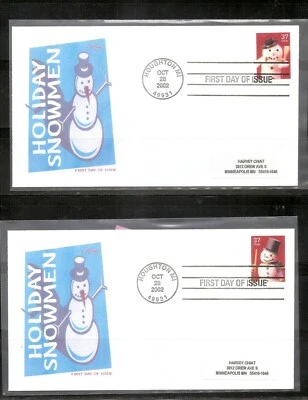 US SC # 3676-3679 Christmas Snowman. Christmas 2002, FDC. Armaster Cachet. - Image 1 of 2