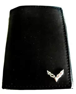 Corvette C7 Black Italian Leather Trifold Wallet - Picture 1 of 2