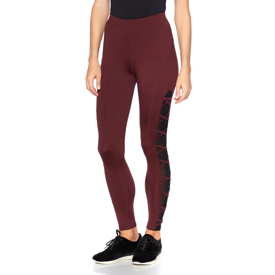 Serena Williams Women's Lace-Up Panel Leggings Pant Red Wine X-Small Size HSN  - Image 1 of 4