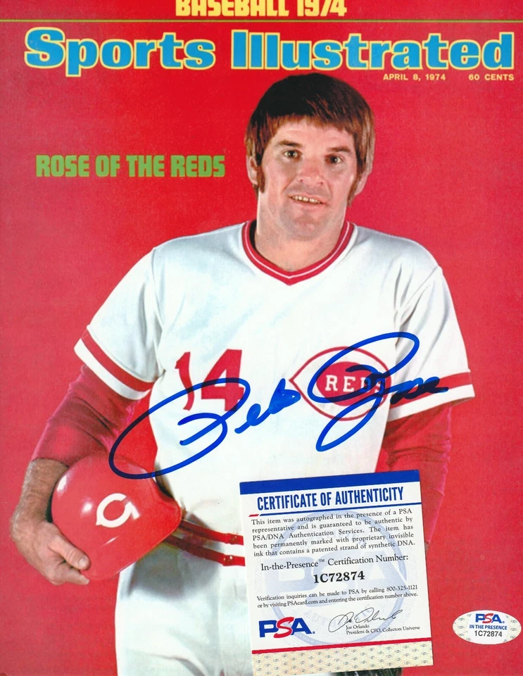 PETE ROSE CINCINNATI REDS PSA AUTHENTICATED SPORTS ILLUSTRATED COVER SIGNED 8x10 - Image 1 of 1