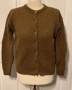 Vintage 1950s Miss Davné Cable Wool Brown Cardigan Sweater M/L - Picture 1 of 4