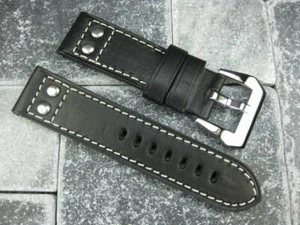 Correa de reloj remache de cuero con botón militar negro de aviación de 20 mm BREITLING B - Imagen 1 de 5