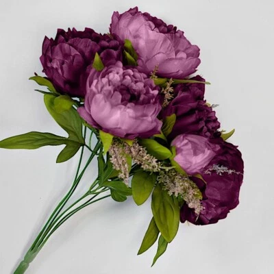 PURPLE 2 Bouquets 19" Silk Peony FLOWERS Artificial Floral Bushes Party Events - Image 1 of 4