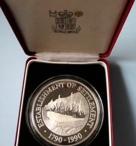 Pitcain Islands.  1990 Silver - 50 Dollars.. 1st Settlement.. Proof - 5oz ASW - Picture 1 of 4