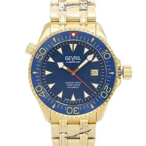 Gevril Hudson Yards 43mm Steel Gold Tone Blue Dial Automatic Men Watch 48805 - Picture 1 of 6