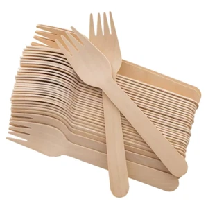 Wooden Forks Disposable Birchwood Biodegradable Compostable Cutlery Pack of 100 - Picture 1 of 3
