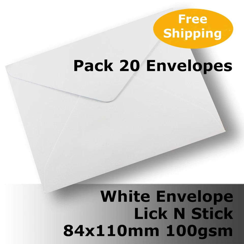 20 x Envelopes White Lick N Stick 84 x 110mm Gift Card Size Banker #E10AK #XCDD - image 1 of 1