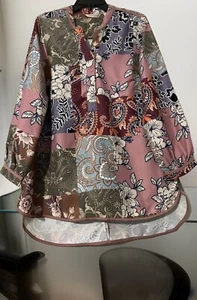 Top tunica morbido Dintorni taglia L. Alvadore Fleur scollo a V patchwork floreale orlo H/L - Foto 1 di 21