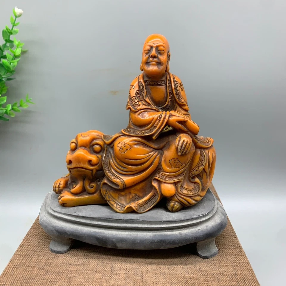 4,3"Nobre shoushan pedra esculpida Vajraputra arhat Sat on leão estátua selo selo selo selo - Imagem 1 de 4