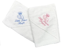 Hooded Baby Towel 'Little Prince/Princess and Name PERSONALISED with EMBROIDERY - Picture 1 of 5